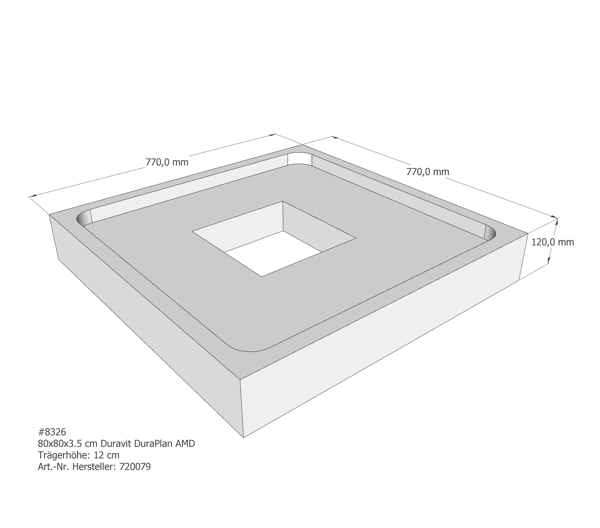 Duschwannenträger für Duravit DuraPlan 80 × 80 × 3,5 cm Duschwannenträger für Duravit DuraPlan 80 × 80 × 3,5 cm