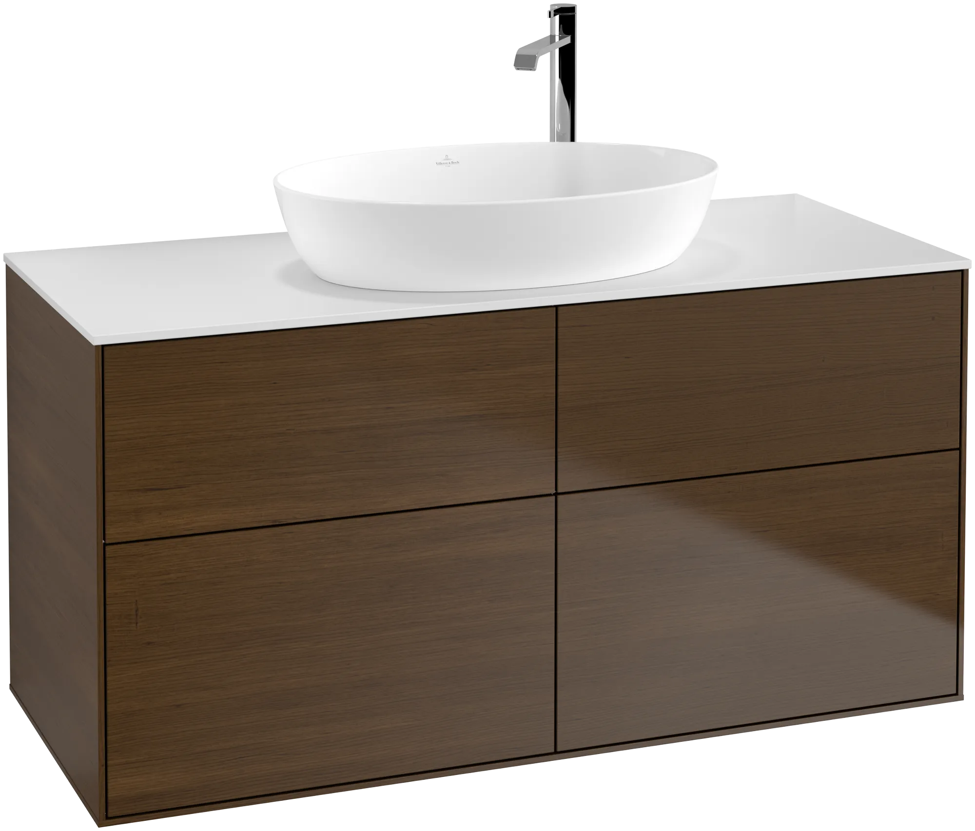 Villeroy & Boch Finion Waschbeckenunterschrank G91 1200x603x501mm Walnut Veneer / Glass White Matt