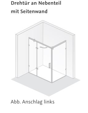 HSK rahmenlose Drehtür an Nebenteil mit Seitenwand „Atelier Plan Pur“ Glas Klar hell,