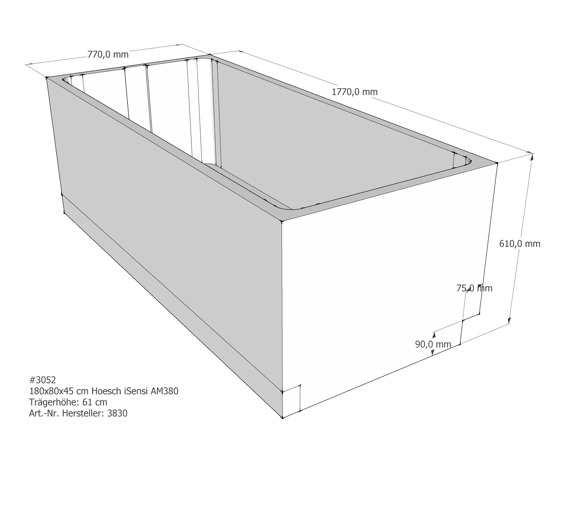 Badewannenträger für Hoesch iSensi 180 × 80 × 45 cm