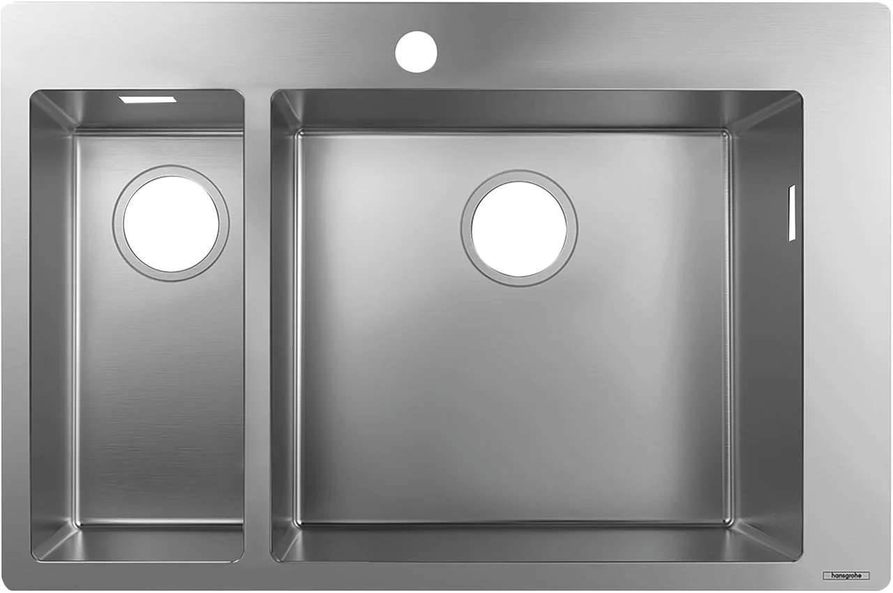 Hansgrohe Einbauspüle S71 Edelstahl 180x450 mm, flach aufliegend oder flächenbündig, mit Haupt- und Zusatzbecken