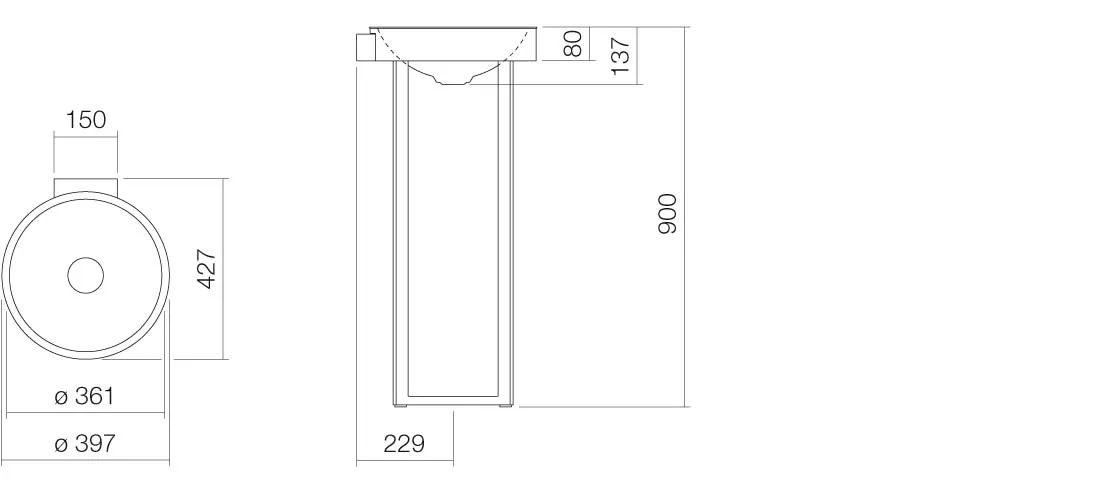 Waschbecken „RX-Serie“ 397 × 900 mm, ohne Hahnlochbohrung in Mattschwarz