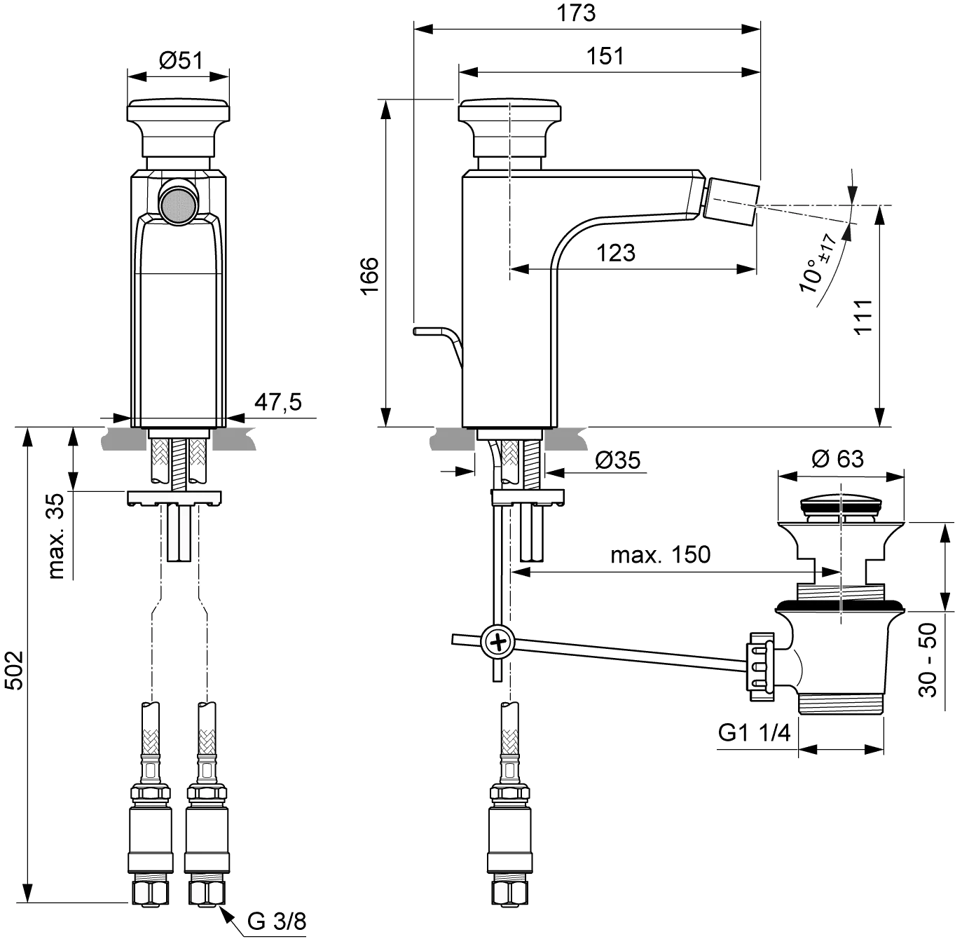 Villeroy & Boch Einhebel-Bidetarmatur Vea, 47.5 x 173 x 166 mm, Matt Black Villeroy & Boch Einhebel-Bidetarmatur Vea, 47.5 x 173 x 166 mm, Matt Black
