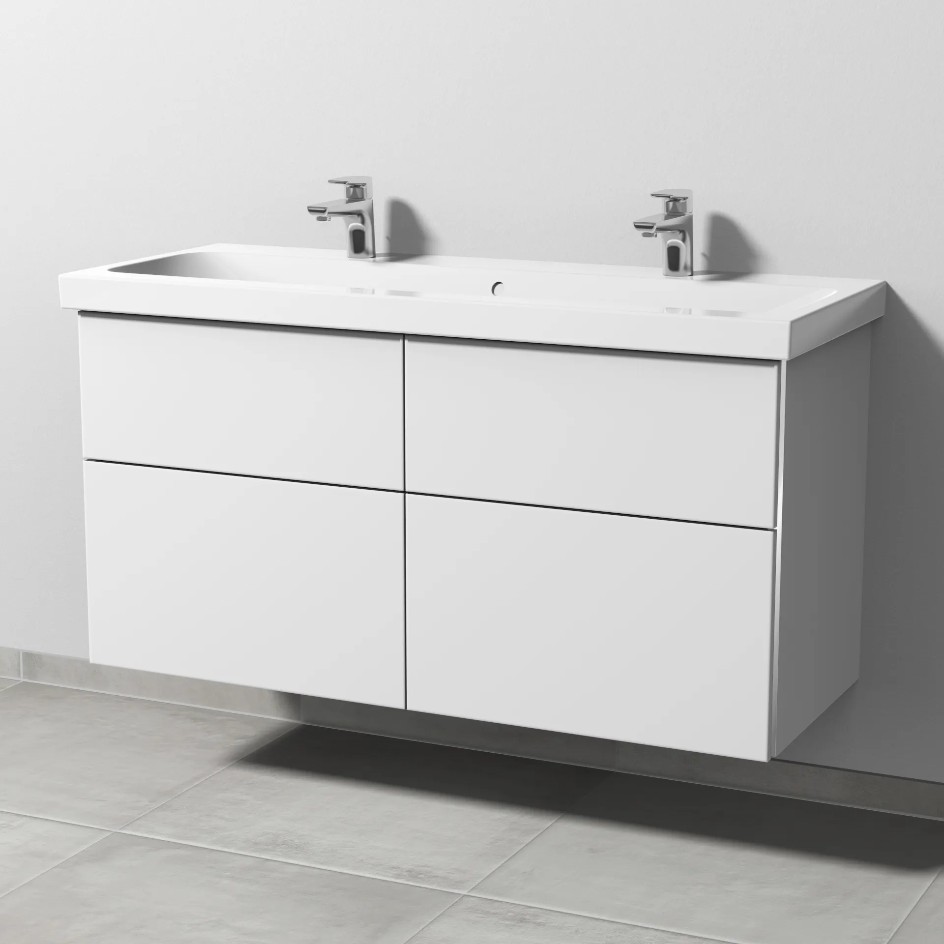 Sanipa Waschtischunterschrank „3way“ passend zu Keramik-Waschtische iCon Light von Geberit 1150 × 591 × 462 mm in Weiß-Soft, Becken mittig, mit Hahnlochbohrung