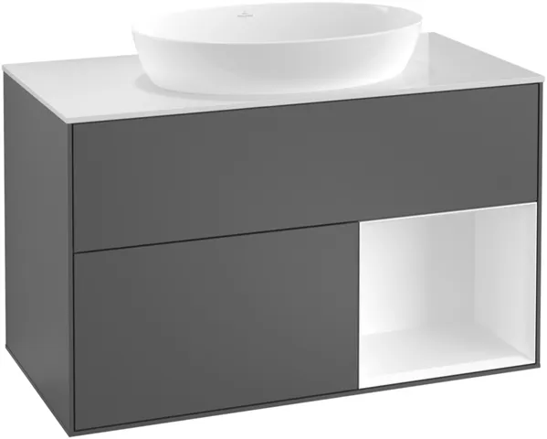 Villeroy & Boch Waschtischunterschrank „Finion“ für Schrankwaschtisch 1000 × 603 × 501 mm Silk Grey Matt Lacquer, für Becken mittig, mit Hahnlochbohrung