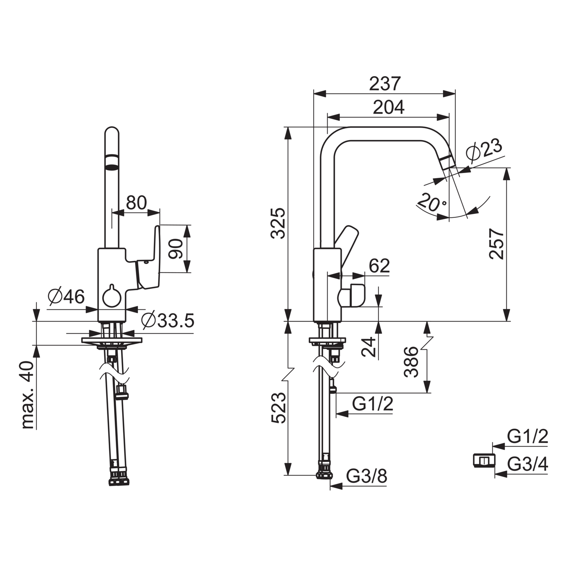 Hansa Einhand-Küchenarmatur „Polo“ Ausladung 200 mm in chrom Hansa Einhand-Küchenarmatur „Polo“ Ausladung 200 mm in chrom
