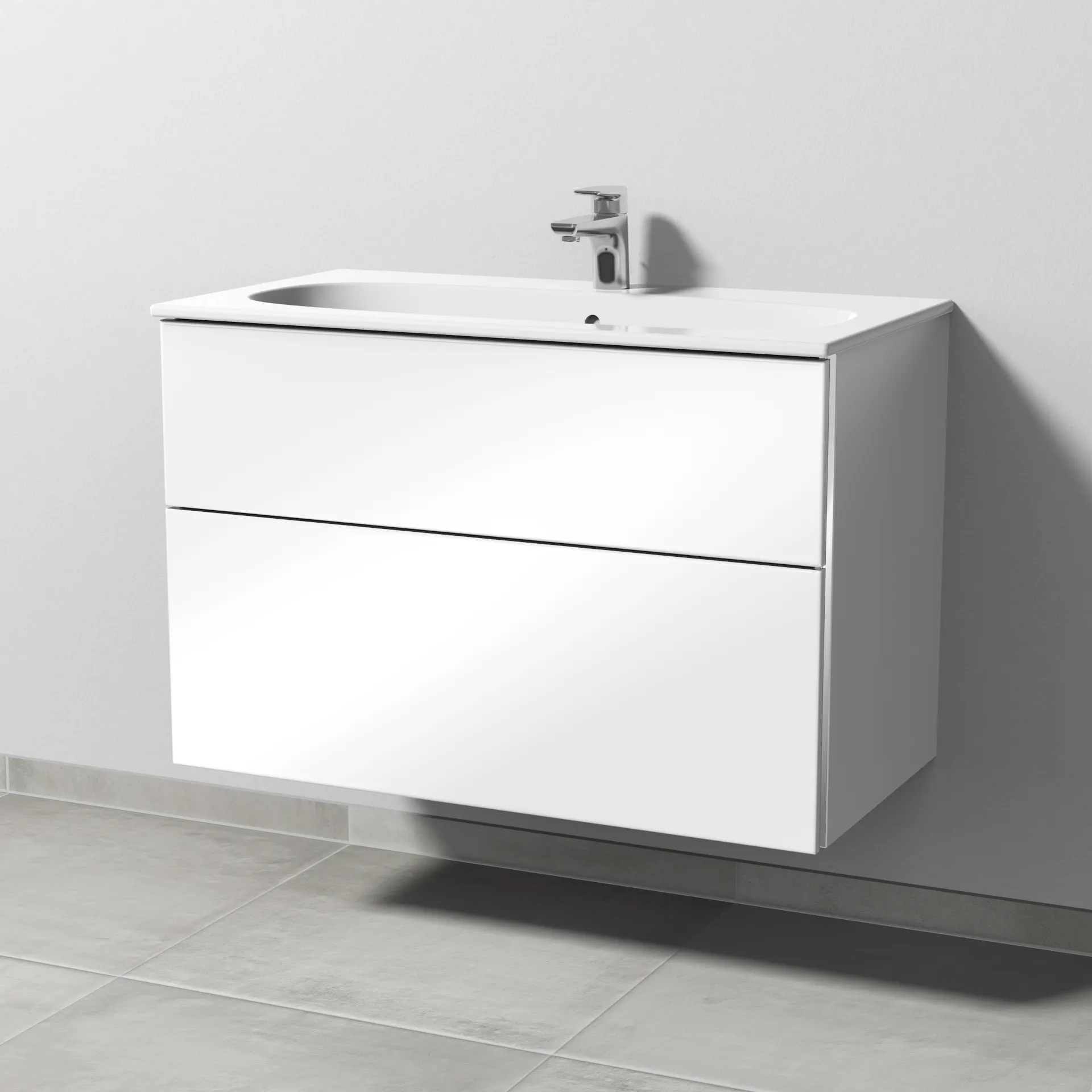 Sanipa Waschtischunterschrank „3way“ passend zu Keramik-Waschtische Acanto Slim von Geberit 880 × 582 × 467 mm in Weiß (glanz)