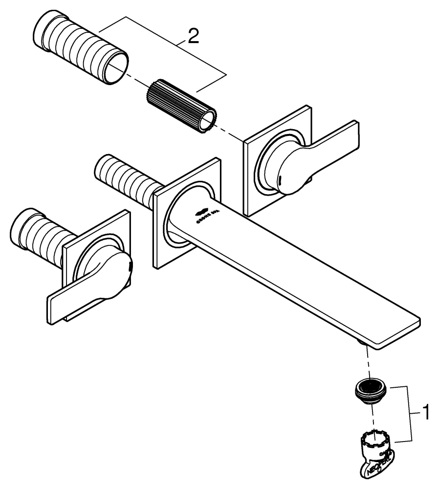 3-Loch-Waschtischbatterie Allure 20193, Wandmontage, Fertigmontageset für 29 025 002, Ausladung 220 mm, chrom