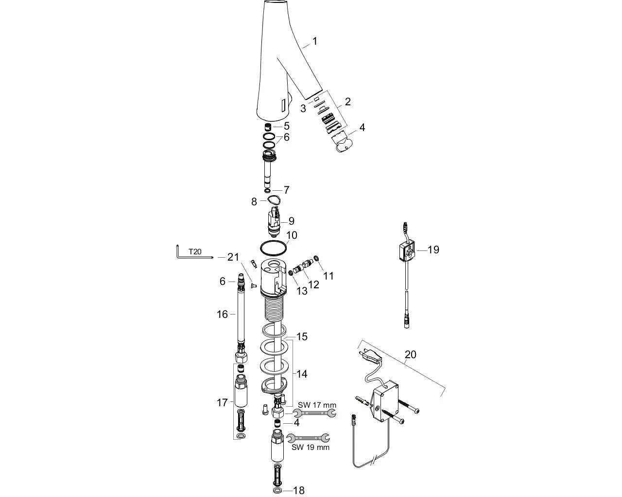 Waschtischmischer Axor Starck Organic Elektronik Netzbetrieb chrom o.Temp.