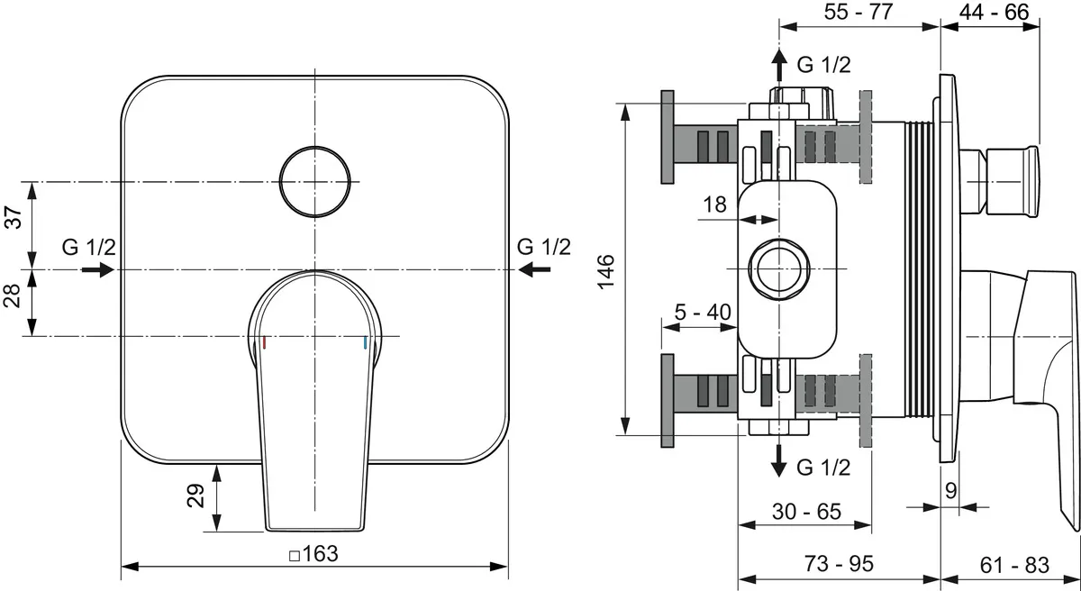 Ideal Standard Badearmatur Unterputz Edge, A7124AA, 163mm, Chrom Ideal Standard Badearmatur Unterputz Edge, A7124AA, 163mm, Chrom