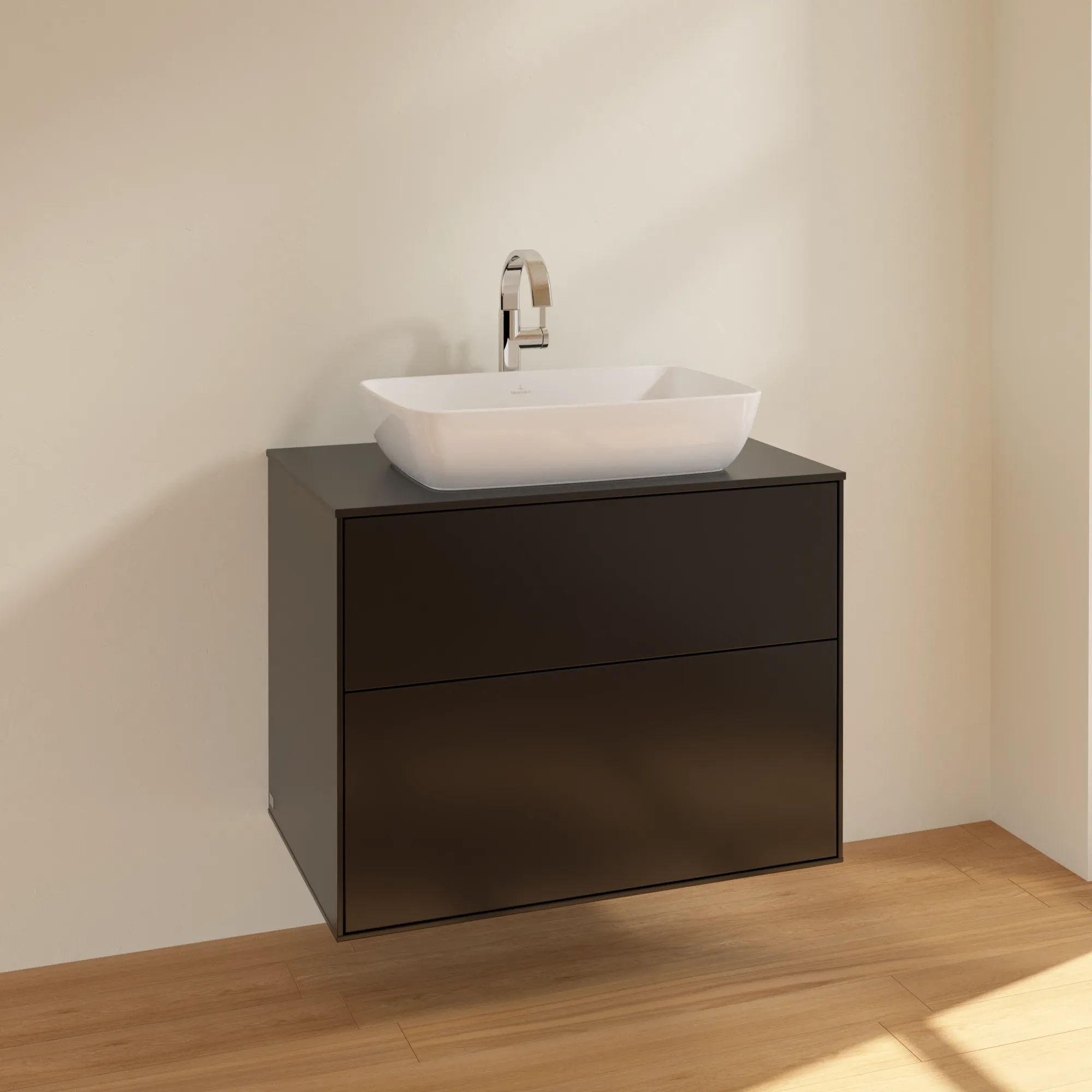 Villeroy & Boch Waschbeckenunterschrank Finion F75, 800 x 603 x 501 mm, Black Matt Lacquer, mit SoftClosing und Push-to-open Funktion
