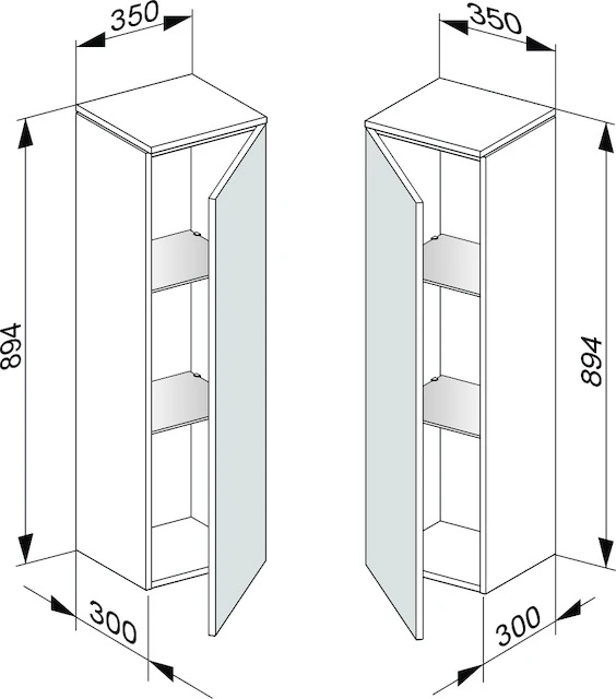 Edition 400 Mittelschrank 1-türig, Anschlag links 350 x 894 x 300 mm weiß/Glas trüffel