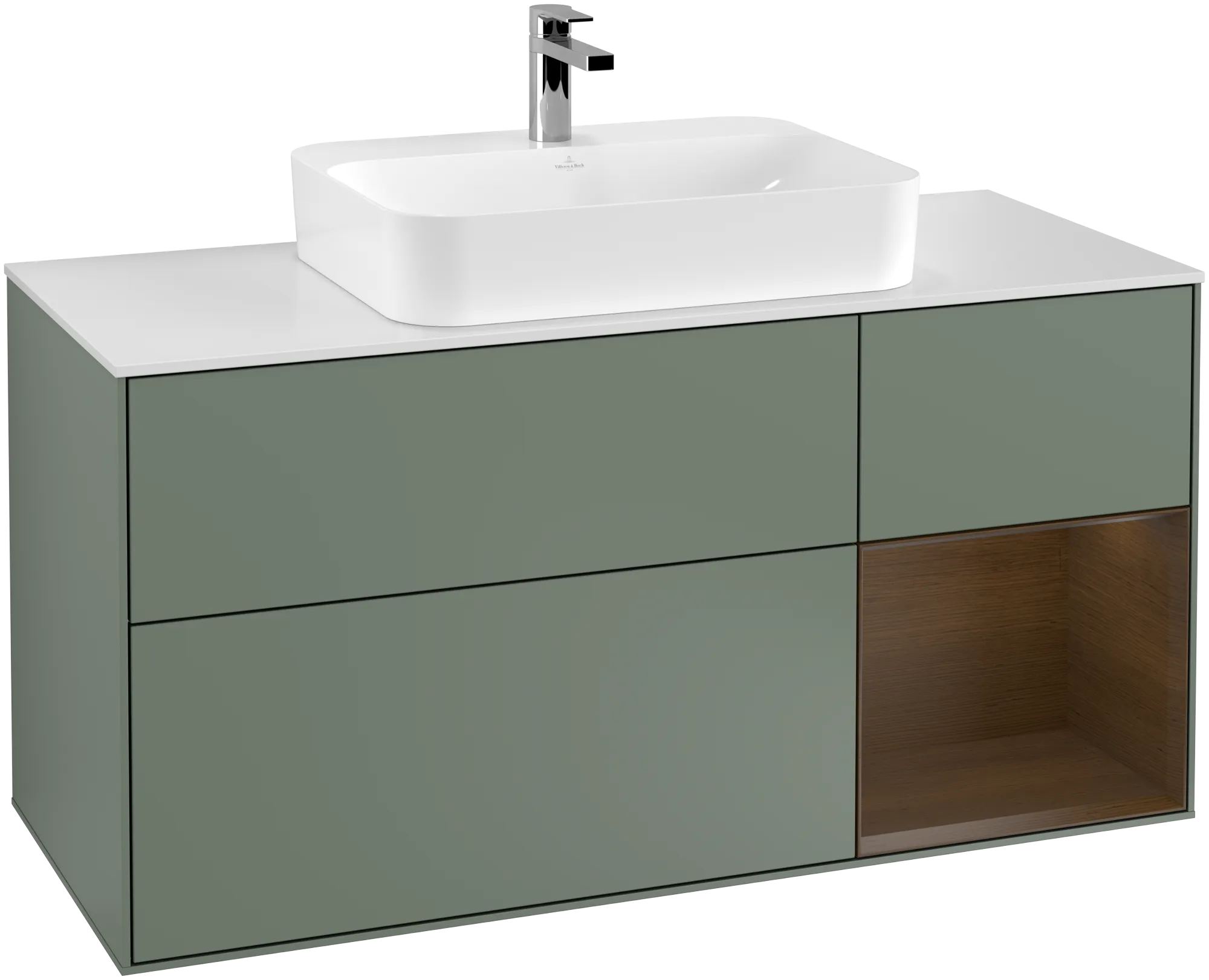 Villeroy & Boch Finion Waschbeckenunterschrank G42 1200x603x501mm Olive Matt Lacquer/Walnut Veneer/Glass White Matt