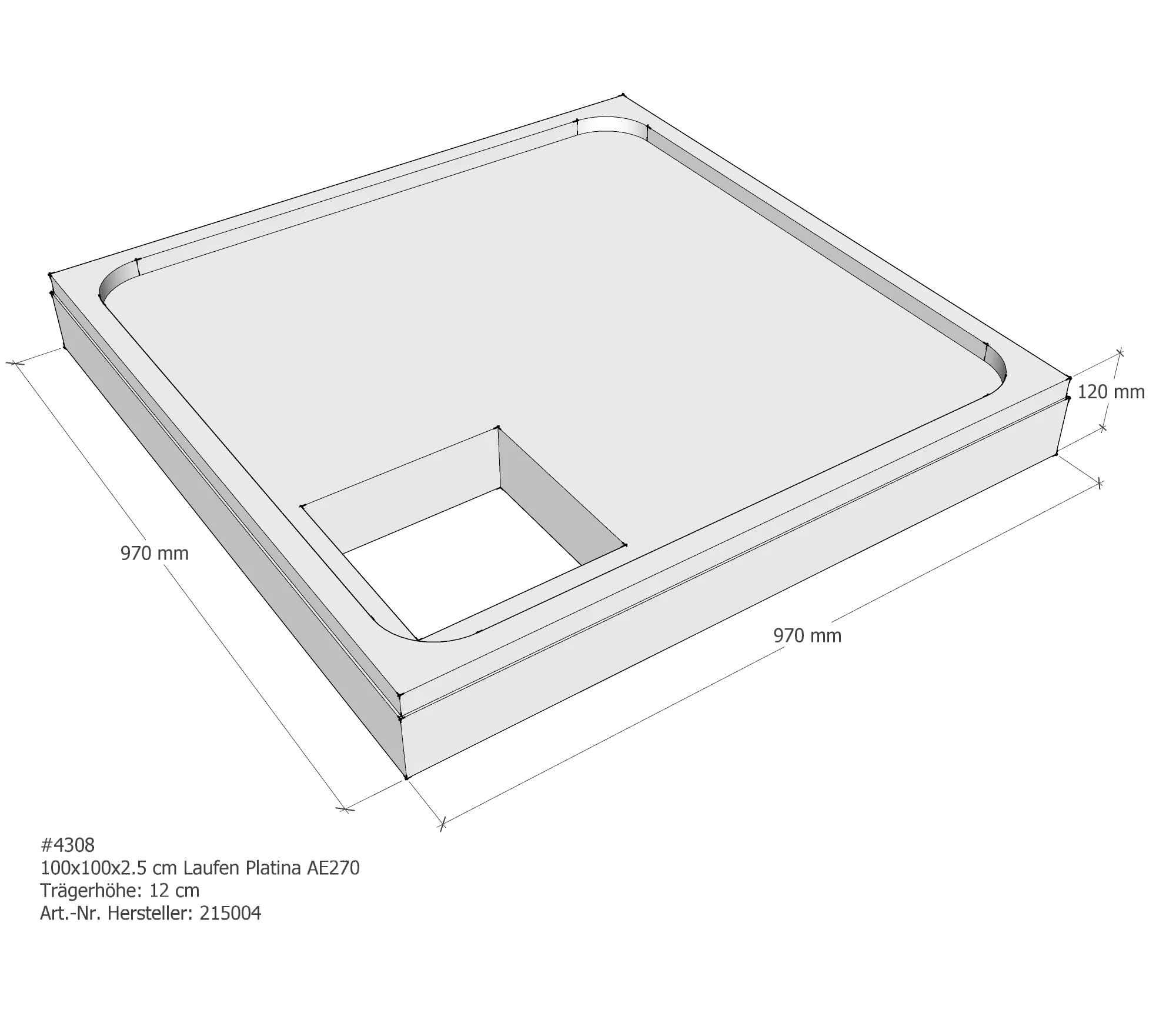 Duschwannenträger für Laufen Platina 100 × 100 × 2,5 cm