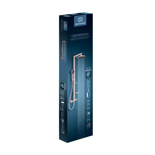 Ideal Standard Ceratherm Alu+ Duschsystem mit Thermostat, 2 Handbrause & 2 Kopfbrause, Rosé Ideal Standard Ceratherm Alu+ Duschsystem mit Thermostat, 2 Handbrause & 2 Kopfbrause, Rosé