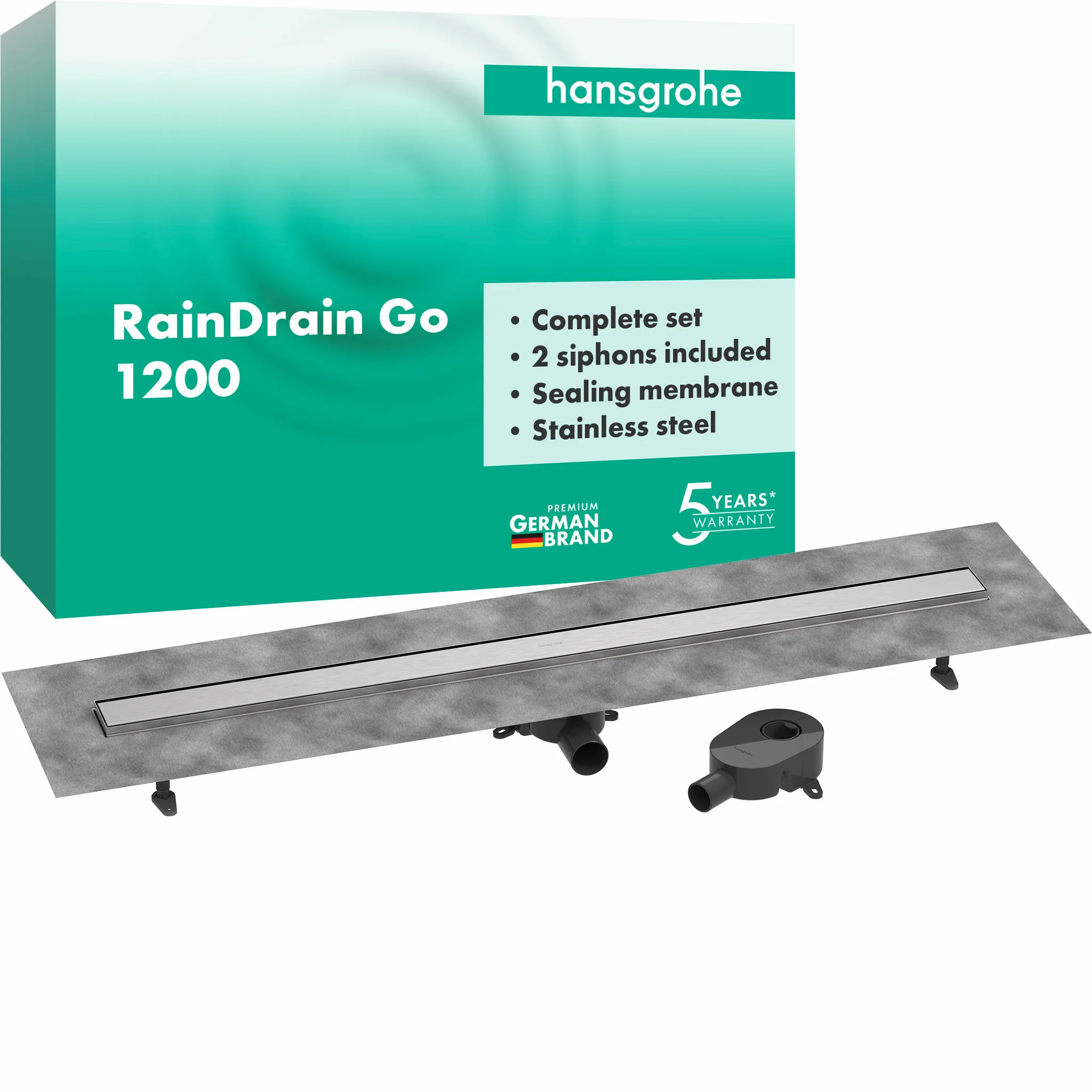 Hansgrohe RainDrain Go Komplettset Duschrinne 1200 rückseitig befliesbar Edelstahl gebürstet Hansgrohe RainDrain Go Komplettset Duschrinne 1200 rückseitig befliesbar Edelstahl gebürstet