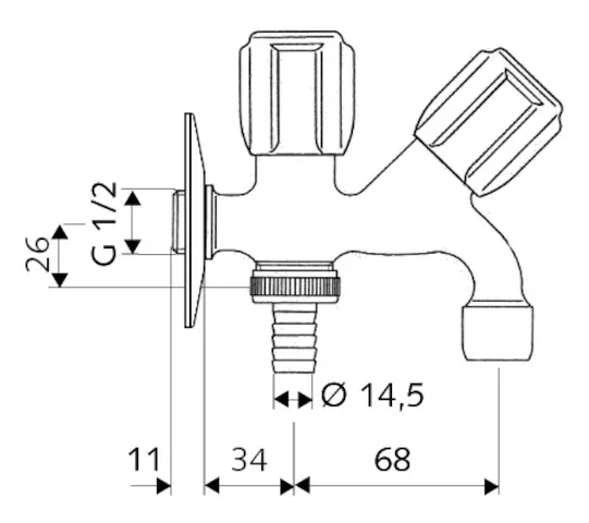 Kombi-Auslaufventil COMFORT, DN 15 G 1/2 AG, Schlauchverschraubung Ø 14,5 mm (DN 20 G 3/4 AG), chrom