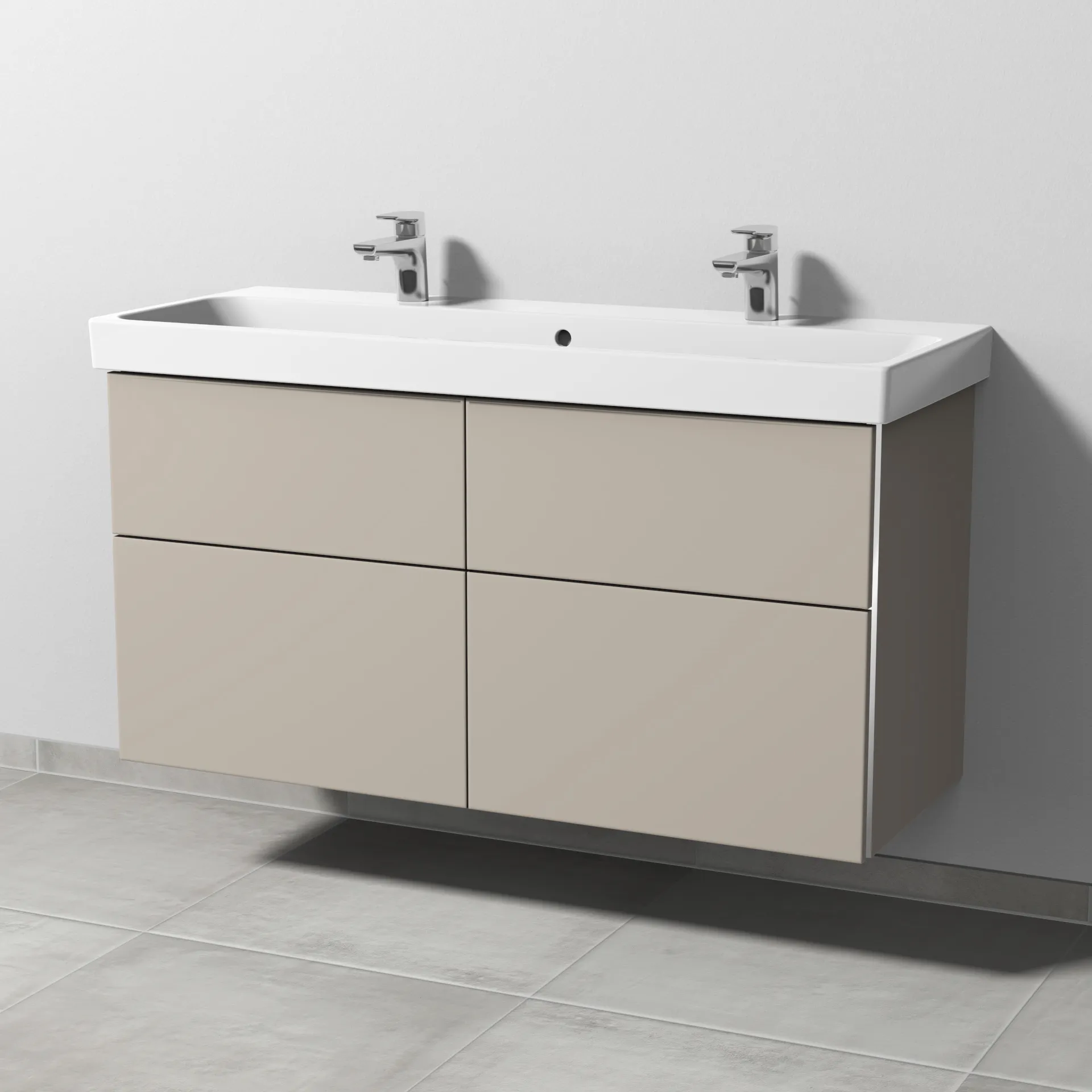 Sanipa Waschtischunterschrank „3way“ 1150 × 588 × 453 mm in Kaschmir (matt), mit Hahnlochbohrung, Becken mittig