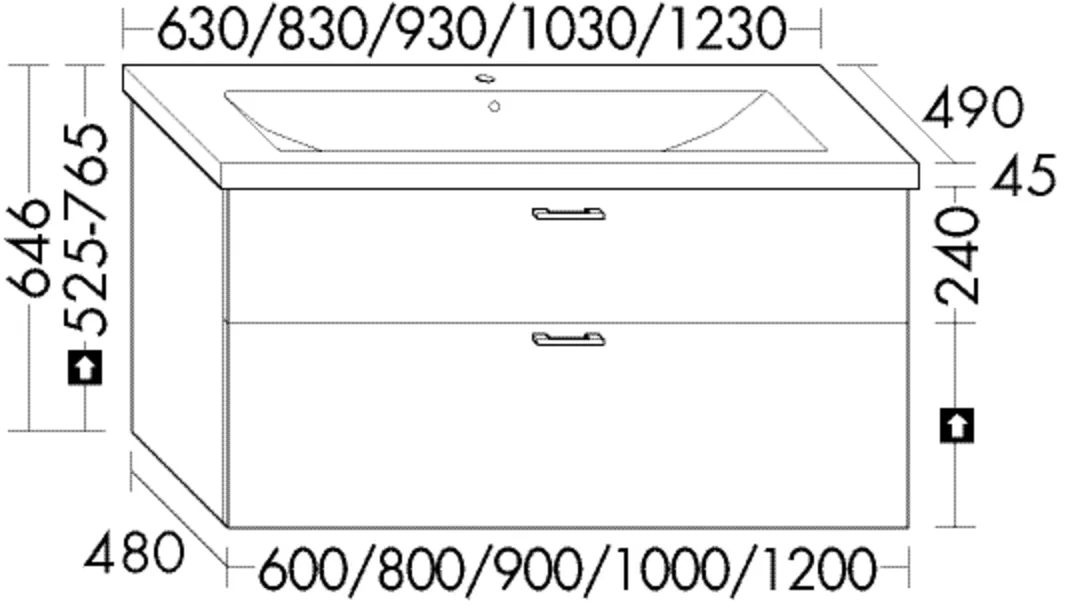 burgbad Badmöbelset „Sys30“ 103 × 64,6 × 49 cm Griffleiste, Chrom, in Eiche Hellgrau