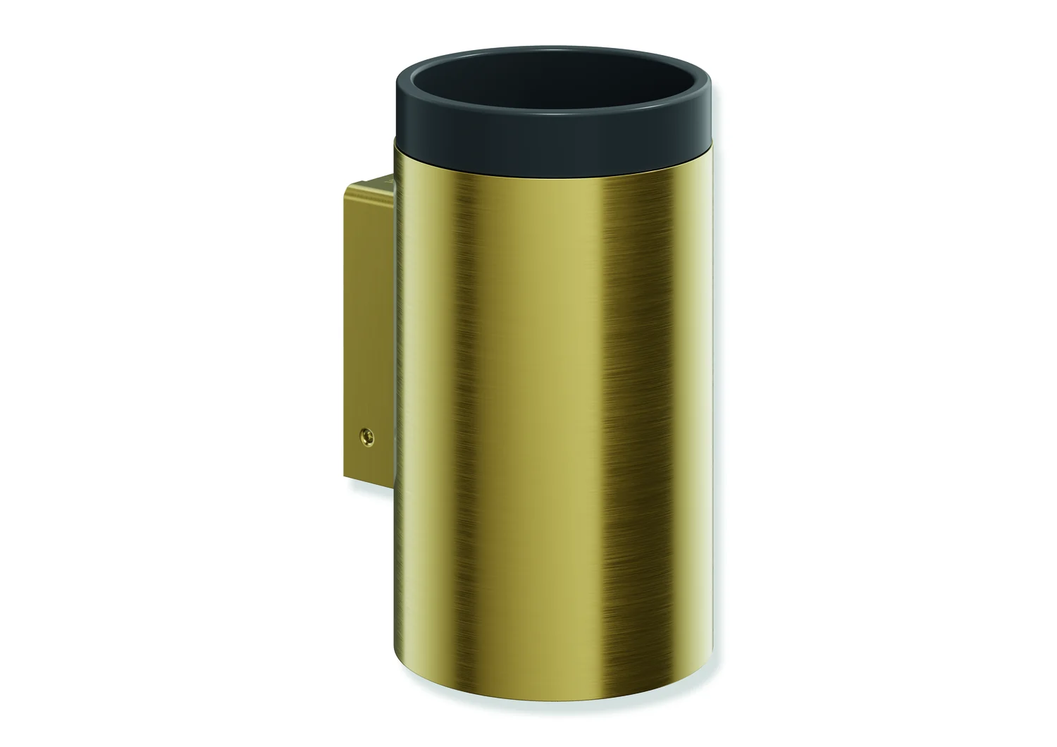 HEWI Becher mit Halter System 162, PVD, Edelstahl, schwarz matt, Gold gebürstet, Durchmesser 70 mm, Höhe 124 mm, Tiefe 85 mm