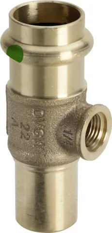 „Sanpress“ T-Stück mit 2 Muffen und Einsteckende 15 mm × 1/4″ × 15 mm „Sanpress“ T-Stück mit 2 Muffen und Einsteckende 15 mm × 1/4″ × 15 mm