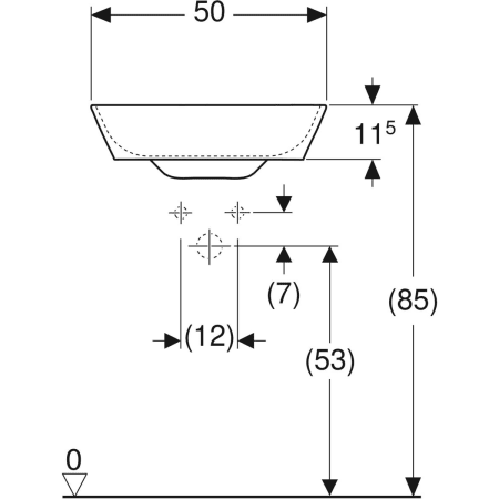 Aufsatzwaschtisch in Schalenform „One“ mit horizontalem Ablauf, rechteckig 50 × 42,5 cm mit KeraTect®