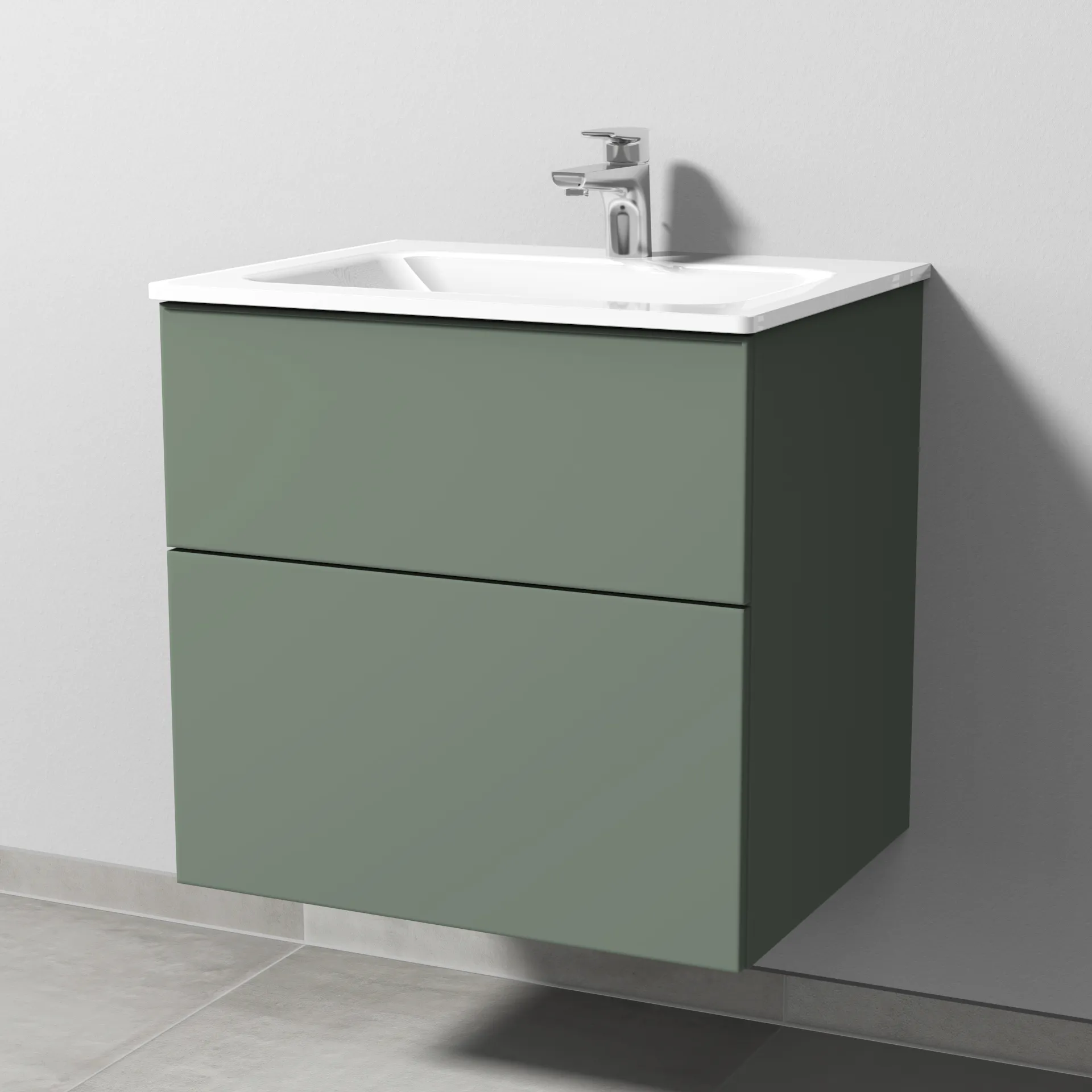 Sanipa Glas-Waschtisch-Set mit Waschtischunterschrank „3way“ 60 × 48,7 × 58,2 cm in Soft-Green