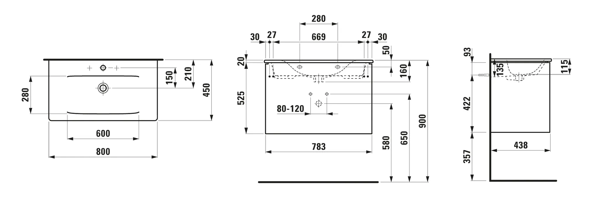 Laufen Badmöbelset inkl. Waschtisch „PALACE“ 800 × 450 × 545 mm