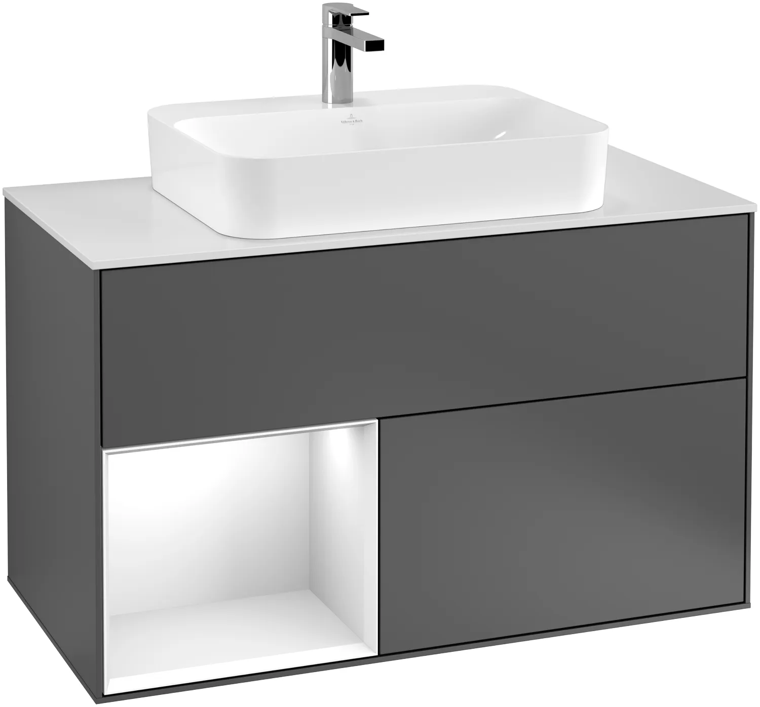 Villeroy & Boch Waschtischunterschrank „Finion“ für Schrankwaschtisch 100 × 60,3 × 50,1 cm 2 Schubladen, für Waschtischposition mittig, inkl. Beleuchtung mittig