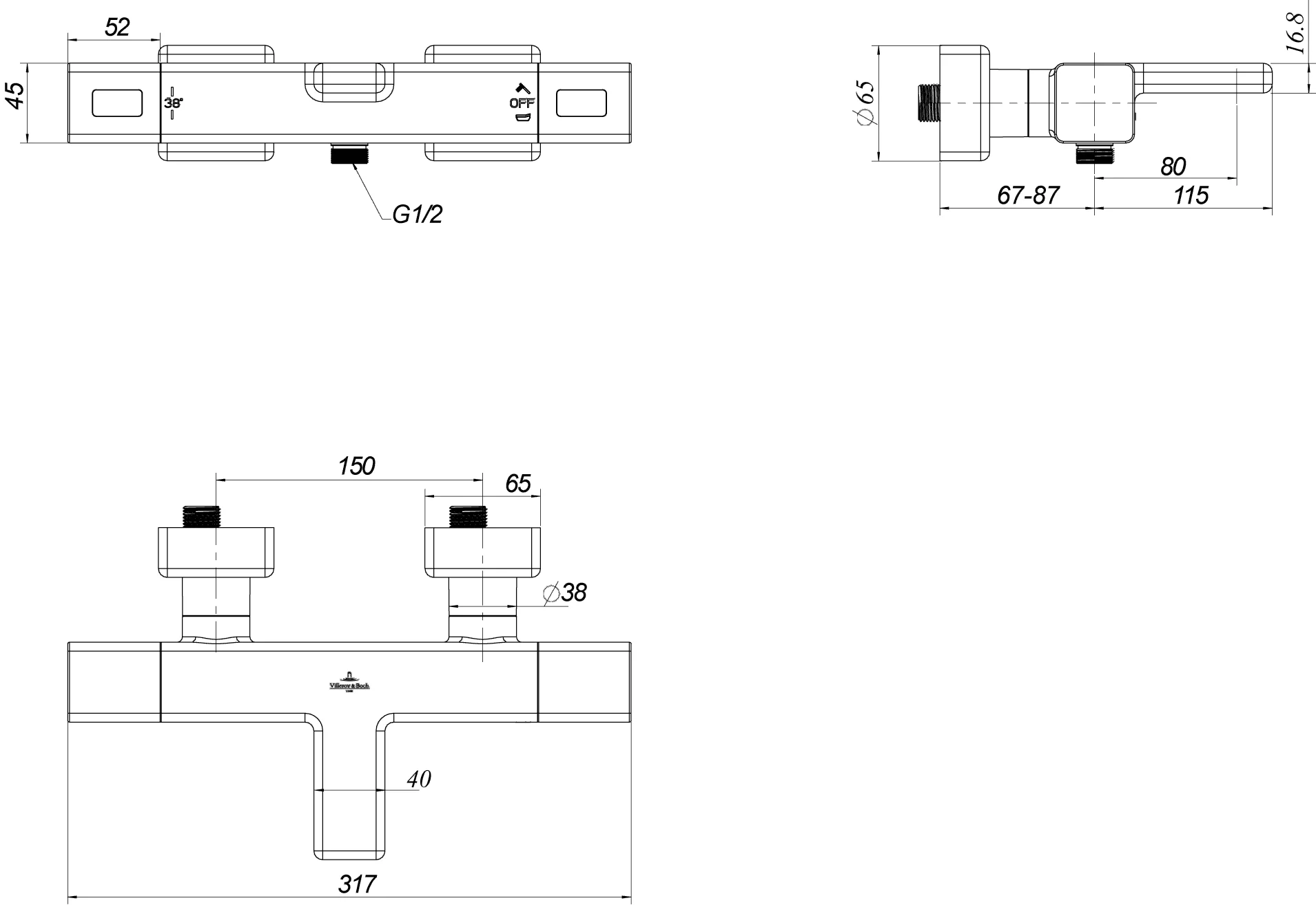 Villeroy & Boch Badewannenthermostat Universal Taps & Fittings TVT000002000 Eckig Chrom