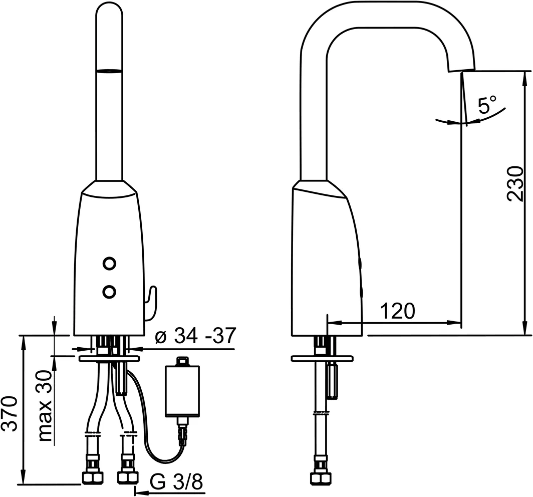HansaELECTRA Waschtischbatterie HansaELECTRA 6444 6 V Bluetooth Ausladung 120 mm DN15 Chrom