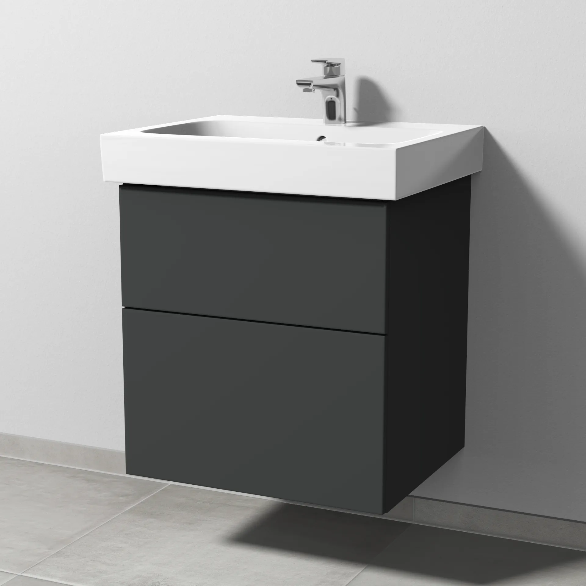 Sanipa Waschtischunterschrank „3way“ passend zu Keramik-Waschtische iCon von Geberit 550 × 593 × 462 mm in Graphit (matt), Becken mittig