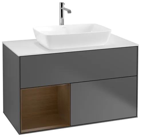 Villeroy & Boch Waschtischunterschrank „Finion“ für Schrankwaschtisch 100 × 60,3 × 50,1 cm 2 Schubladen, für Waschtischposition mittig, inkl. Beleuchtung in mittig