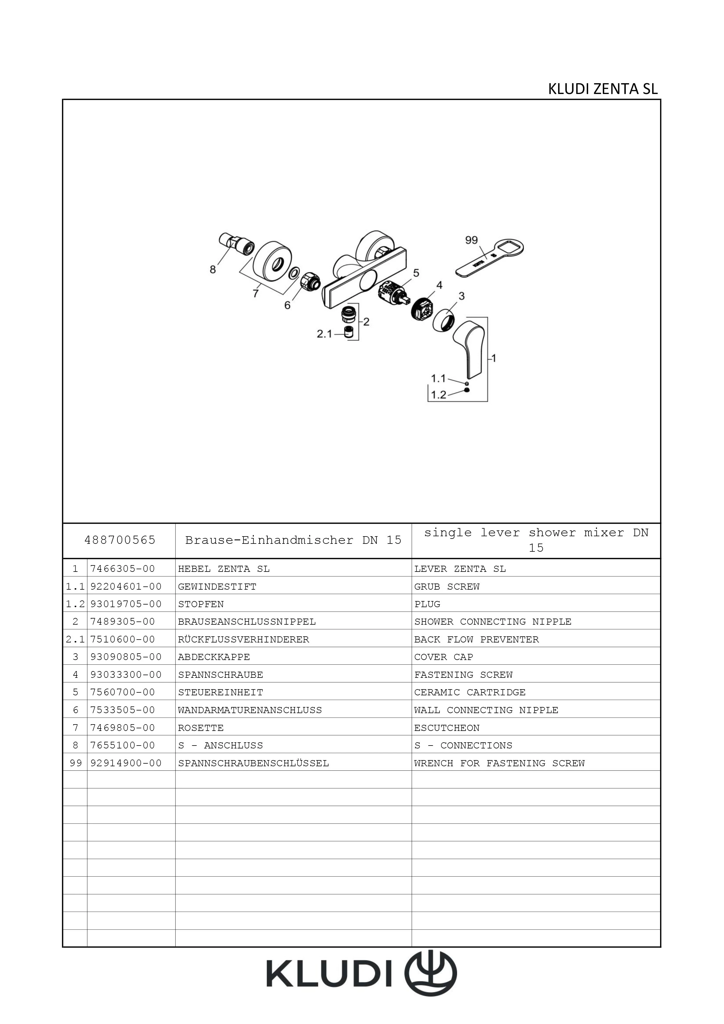 Kludi ZENTA SL Brause-Einhandmischer chrom Kludi ZENTA SL Brause-Einhandmischer chrom