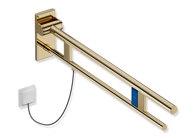 Stützklappgriff Duo, Design A des Systems 900, Edelstahl, PVD, Ausladung 900 mm, mit Spülauslösung (E-Ausführung), Ausführung links, in Farbe CK (Messing glänzend)