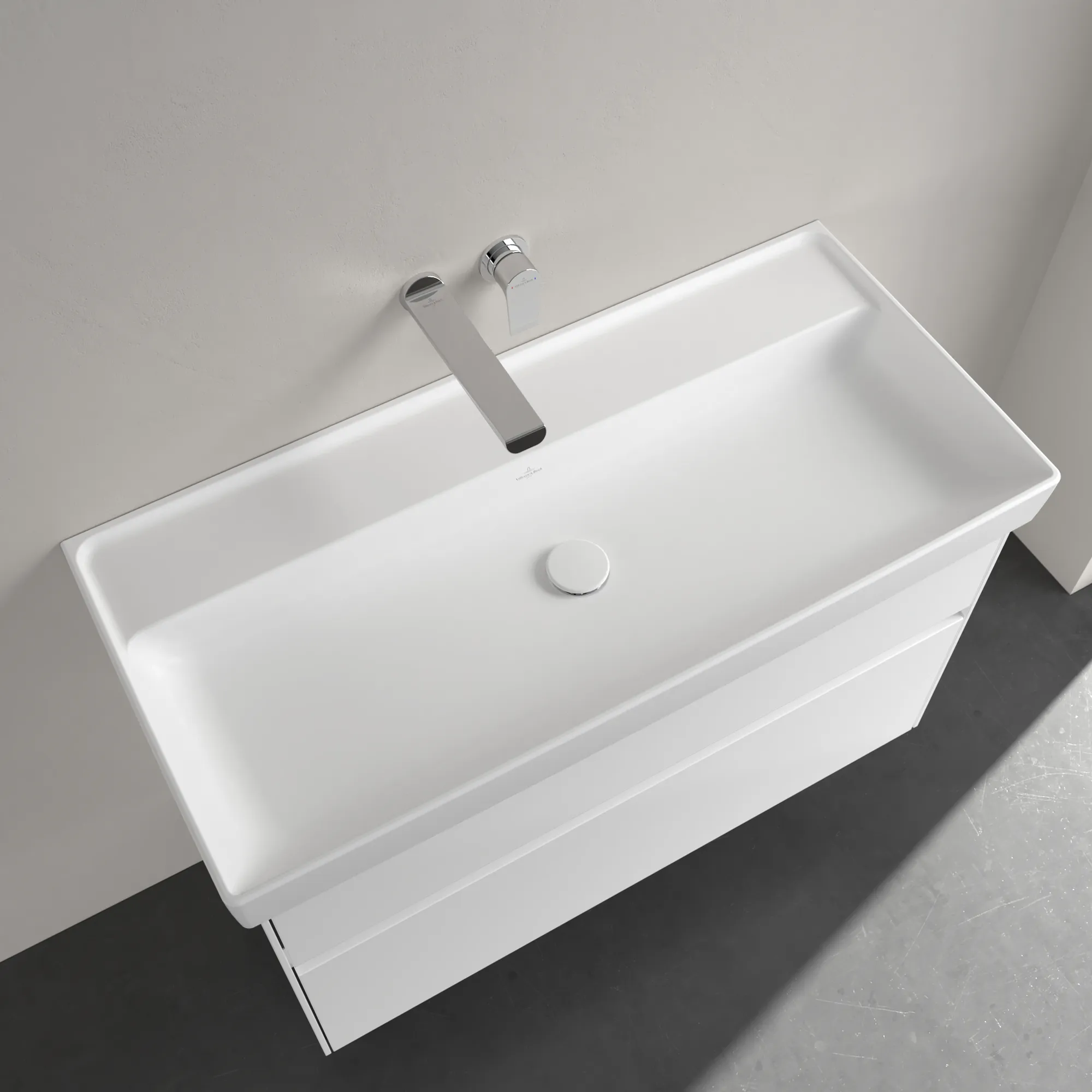 Villeroy & Boch Schrankwaschtisch aus TitanCeram „Collaro“ 1000 × 470 × 160 mm, ohne Hahnlochbohrung in Stone White Villeroy & Boch Schrankwaschtisch aus TitanCeram „Collaro“ 1000 × 470 × 160 mm, ohne Hahnlochbohrung in Stone White