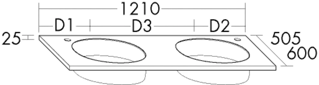 burgbad Waschbecken „Sys30“ 1250 × 545 × 65 mm, Hahnlochposition links und rechts