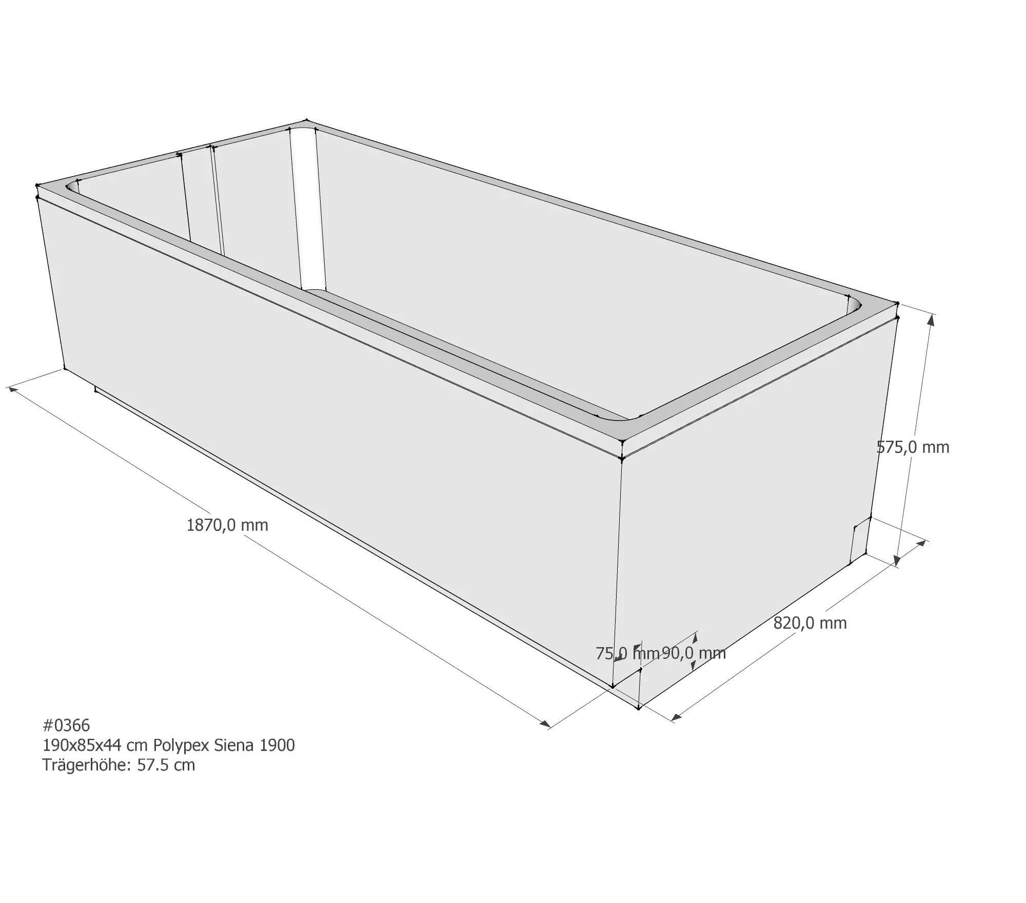 Badewannenträger passend für Polypex Siena 1900 190 × 85 × 44 cm