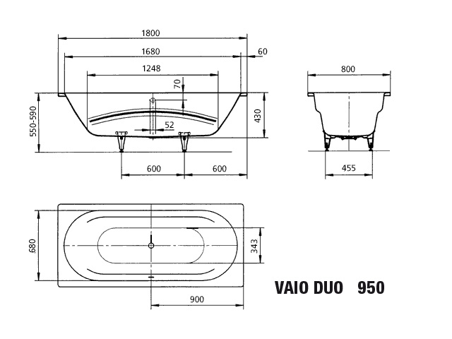 Kaldewei rechteck Badewanne „Vaio Duo“ 180 × 80 cm in alpinweiß, / 