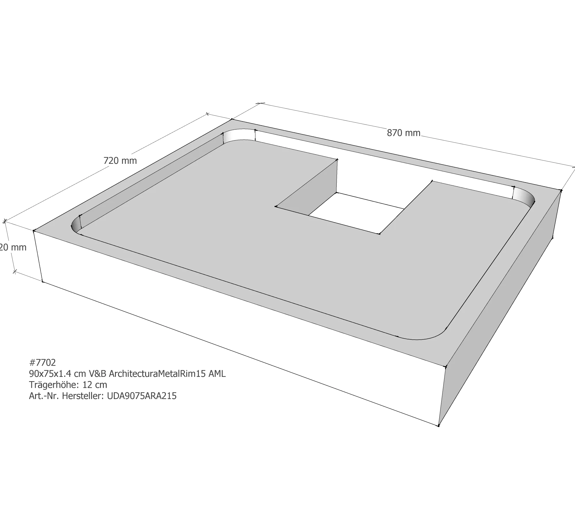 Duschwannenträger für Villeroy & Boch Architectura MetalRim 90 × 75 × 1,4 cm Breite: 75 cm / Länge: 90 cm
