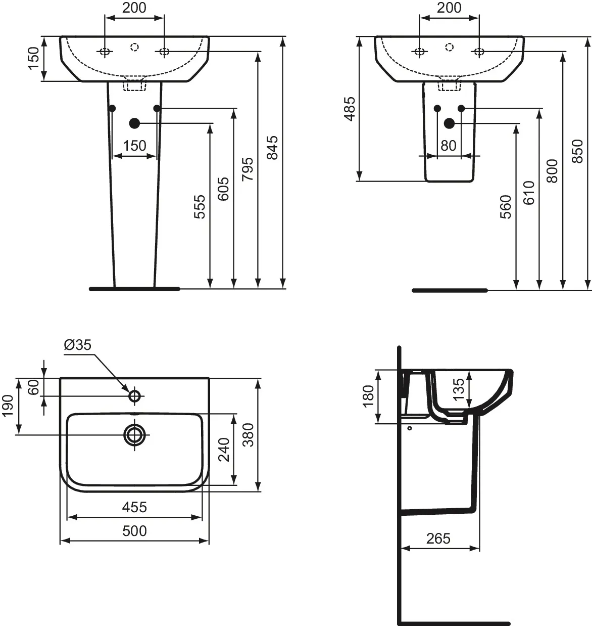 Waschbecken „i.lifeS“ 50 × 38 × 18 cm, Hahnlochposition mittig in Weiß Waschbecken „i.lifeS“ 50 × 38 × 18 cm, Hahnlochposition mittig in Weiß