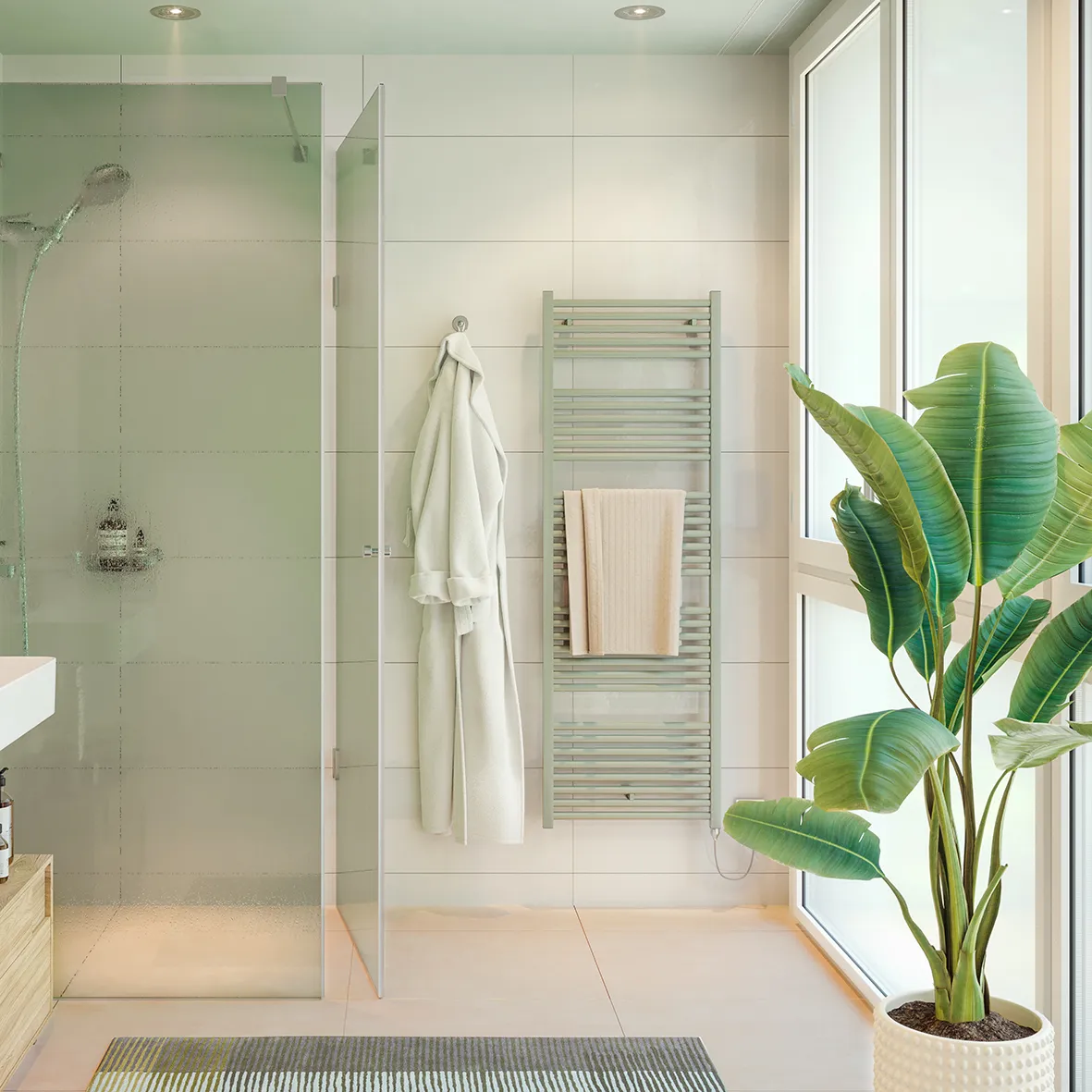 Zehnder Design-Handtuchwärmer „Zeno“ 45 × 77,8 cm in Verkehrsweiß (RAL 9016, glänzend)