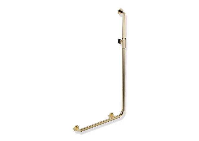 Winkelgriff mit Brausehalter, Edelstahl, PVD, waagerechte Länge 600 mm, senkrechte Länge 1250 mm, D: 32 mm, Ausführung links, mit magnetischem Brausehalter, in Farbe CK (Messing glänzend)