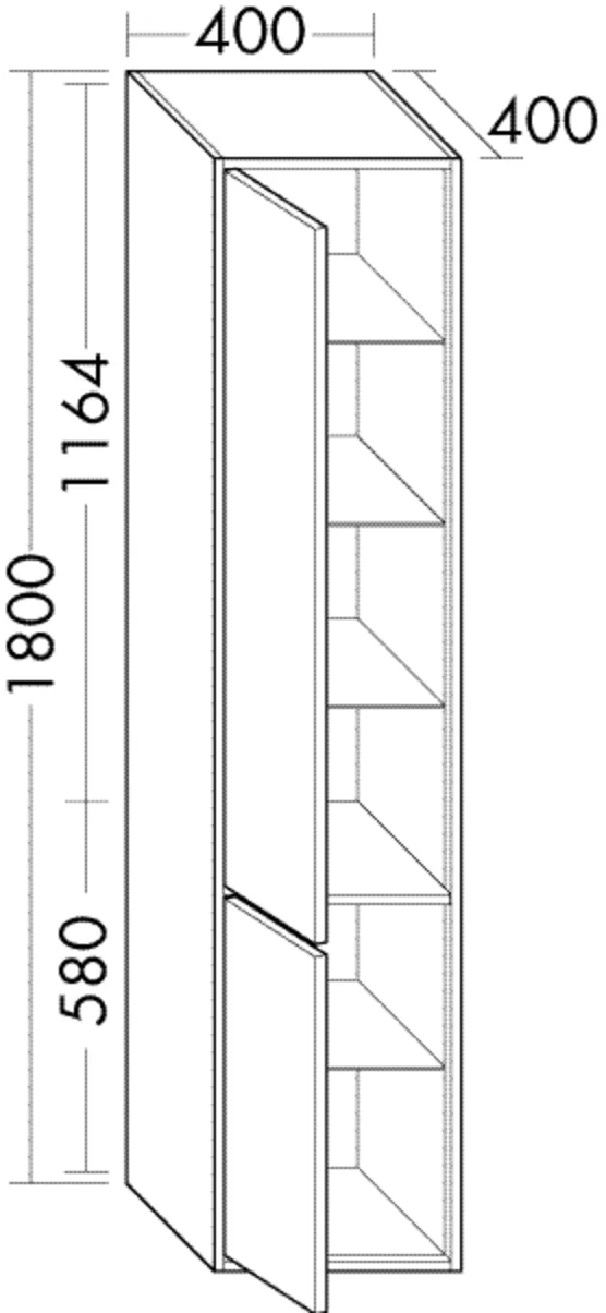 Hochschrank Uomo von burgbad – 400x400x1800 mm, 2 Türen mit Tip-On-Technik, 4 Glaseinlegeböden