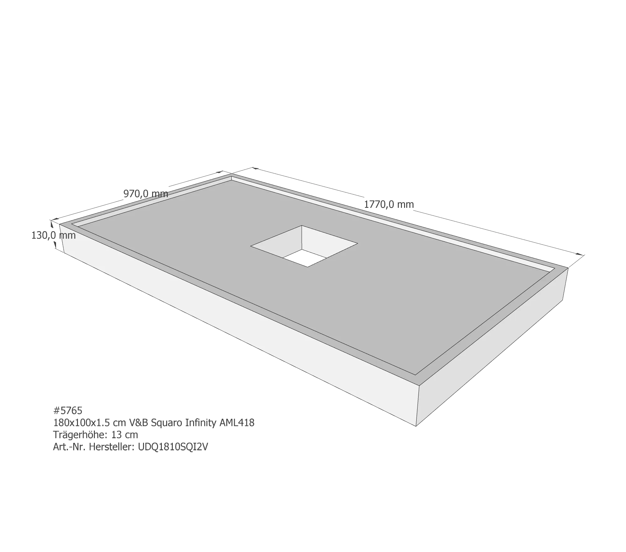 Duschwannenträger für Villeroy & Boch Squaro Infinity 180 × 100 × 1,5 cm Breite: 100 cm / Länge: 180 cm