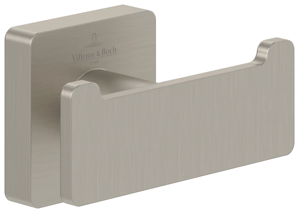 Villeroy & Boch Doppel-Handtuchhaken Elements - Striking, Brushed Nickel Matt, 80x44x45 mm, Wandmontage
