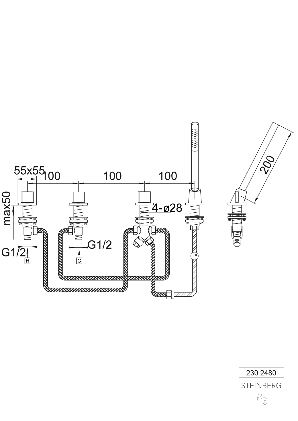 Serie 230 4-Loch Wanne/Brause-Standarmatur für Anwendung mit Wannenfüll-, Ab- und Überlaufgarnitur Serie 230 4-Loch Wanne/Brause-Standarmatur für Anwendung mit Wannenfüll-, Ab- und Überlaufgarnitur