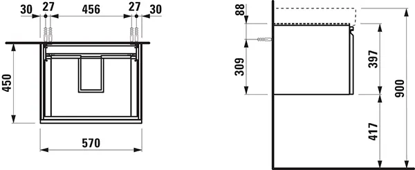 Laufen Waschtischunterbau „PRO S“ 570 × 397 × 450 mm Weiß