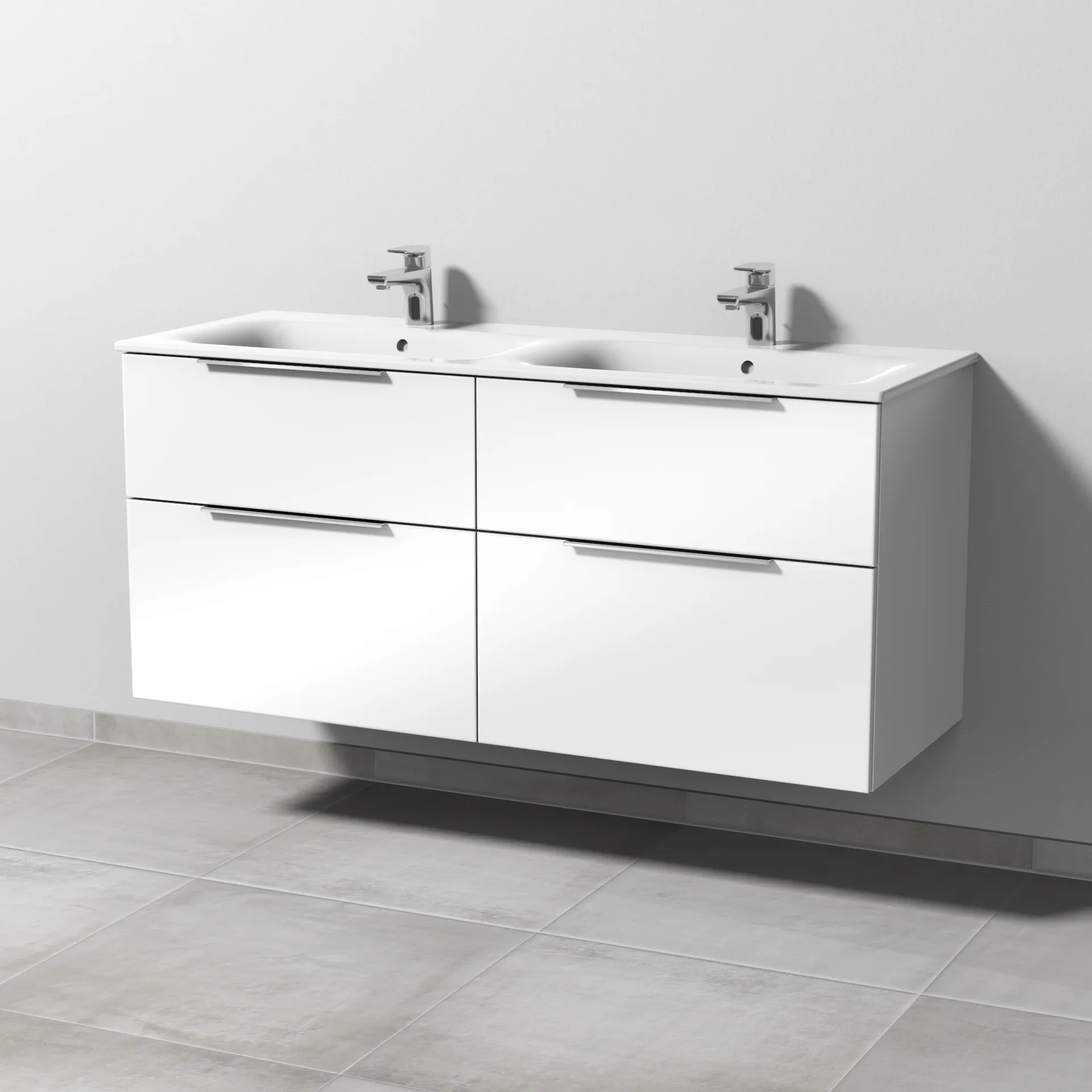 Sanipa Waschtischunterschrank „3way“ passend zu Keramik-Waschtische Renova Plan Slim von Geberit 1284 × 582 × 472 mm in Weiß (glanz)