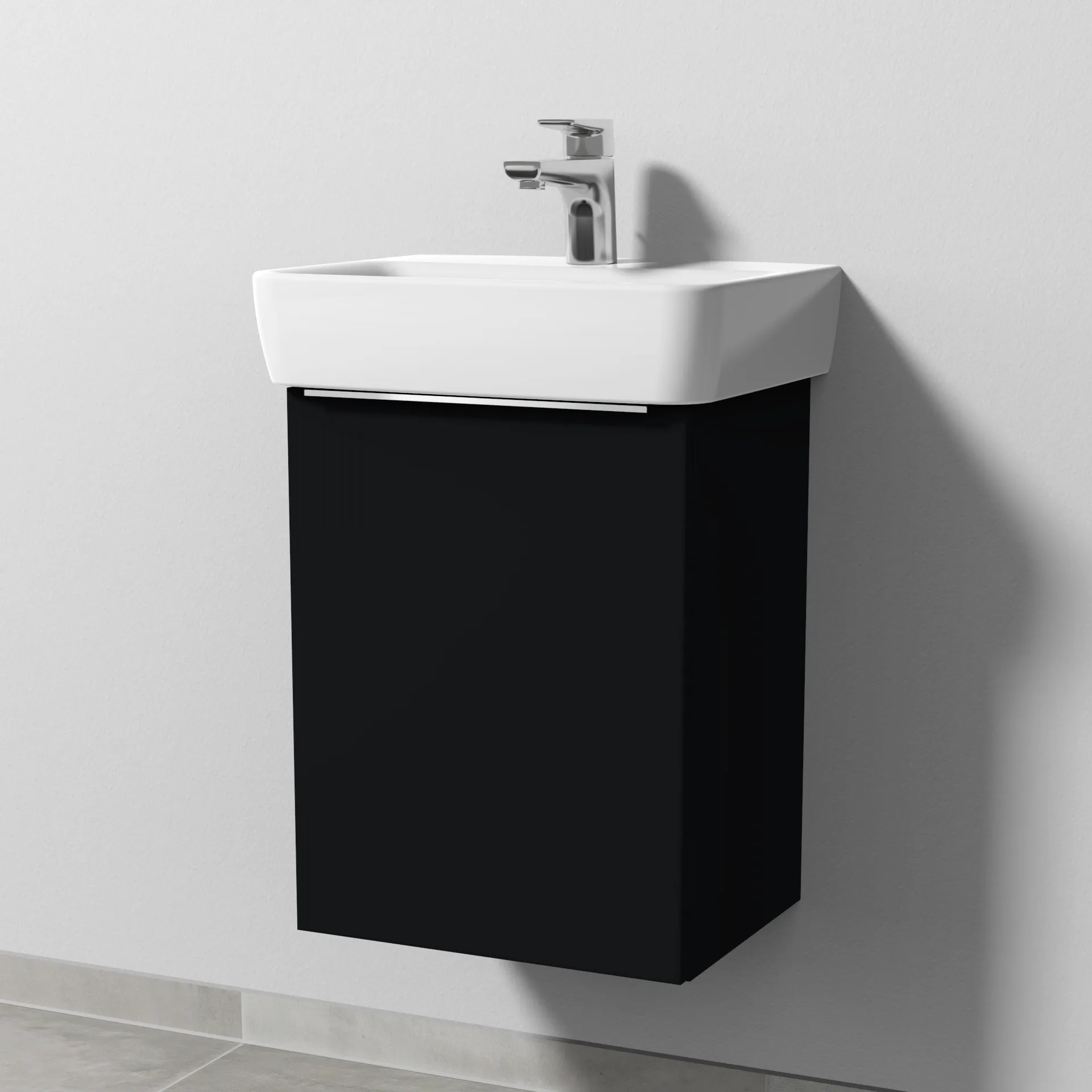 Sanipa Waschtischunterschrank „3way“ passend zu Keramik-Waschtische Renova Plan von Geberit 390 × 520 × 302 mm in Schwarz (matt), Anschlag links